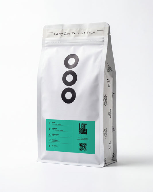 Andrés's Double-Anaerobic — Lost & Found Coffee 12 oz bag, Quetzal Teal label, light roast, on white