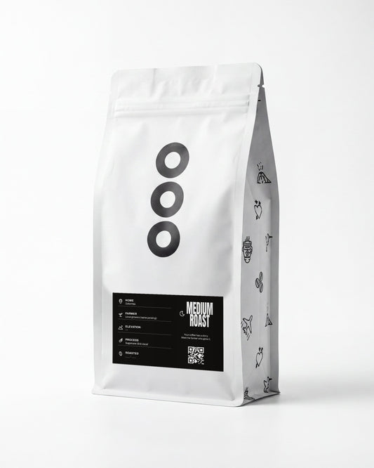 Colombian Decaf — Lost & Found Coffee 12 oz bag, Black label, medium roast, on white